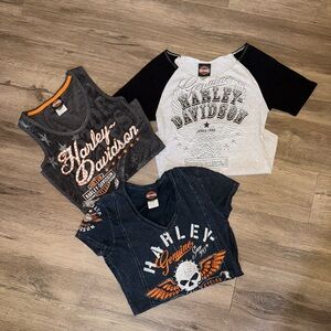 Harley Davidson Women's SM Shirt Tank Lot of 3 Bling Short Sleeve